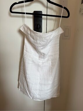 reformation white linen strapless dress Reformation Isles Linen Dress In White